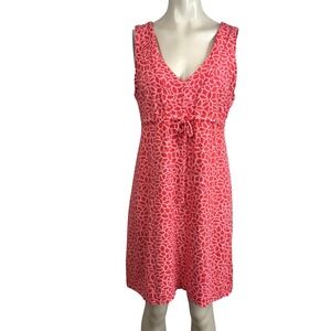 fresh produce Coral Abstract Leaf Print Sleeveless V Neck Tie Waist Dress M
